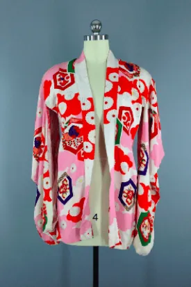 Vintage Silk Haori Kimono Cardigan / Pink