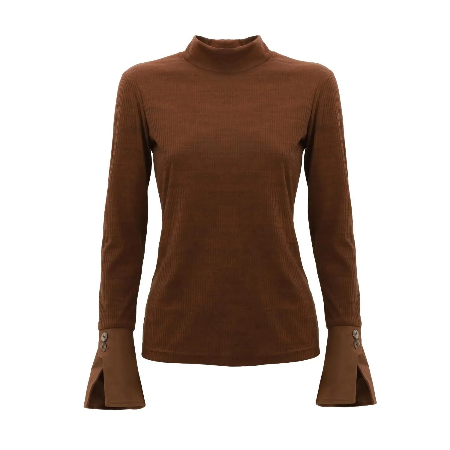 Warm Top With Cuffed Sleeves Melange Brown