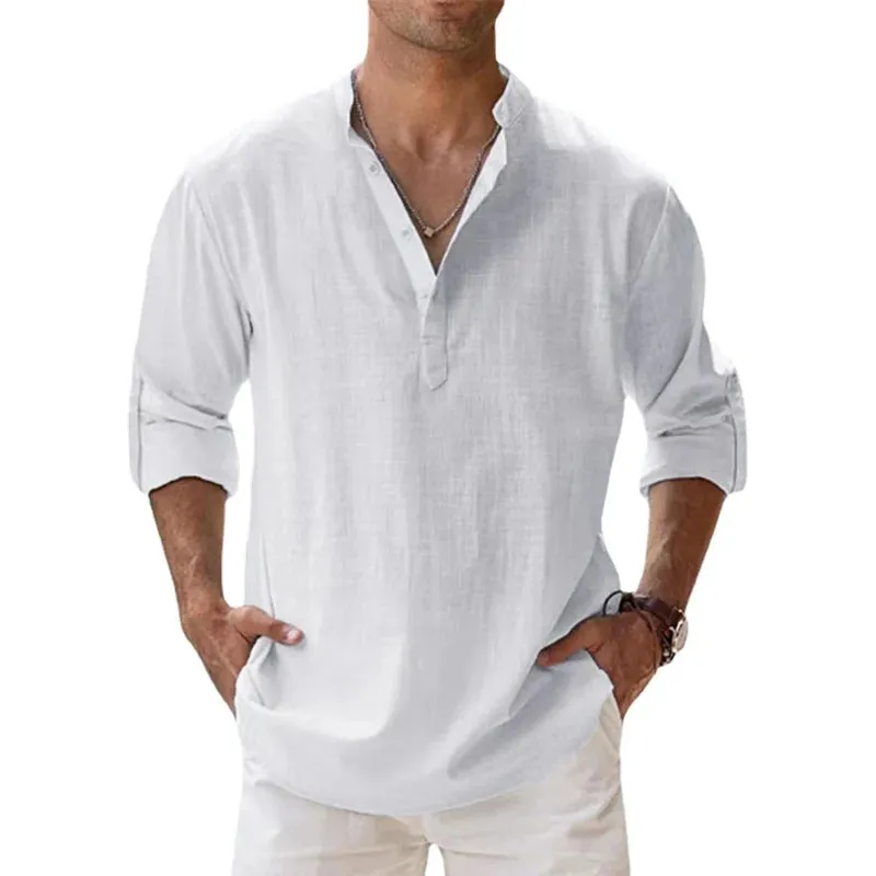 West Louis™ Long Sleeve Linen Light Henley Shirt