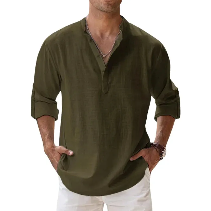 West Louis™ Long Sleeve Linen Light Henley Shirt