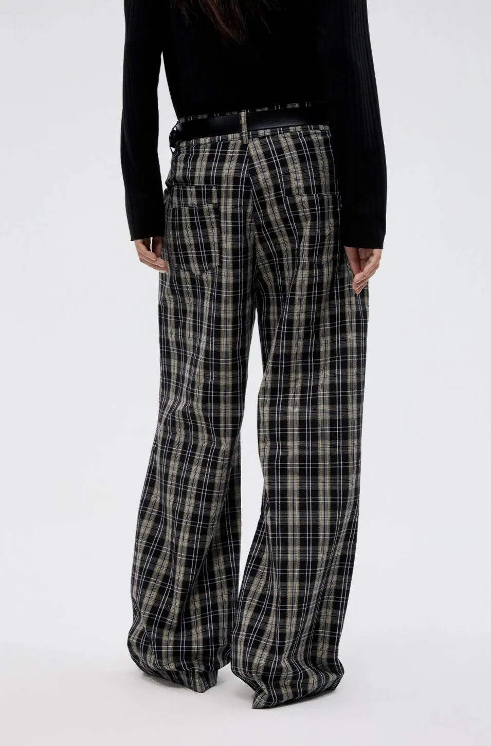 Wide Leg Pleated Plaid Trousers