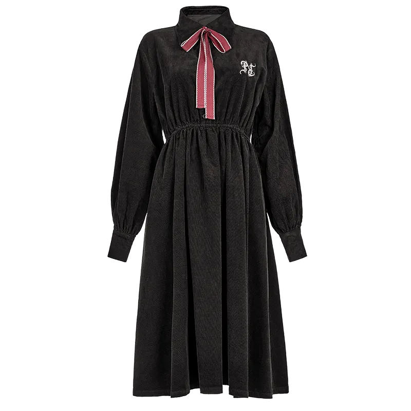 Women's Grunge Bow-tied Corduroy Dress