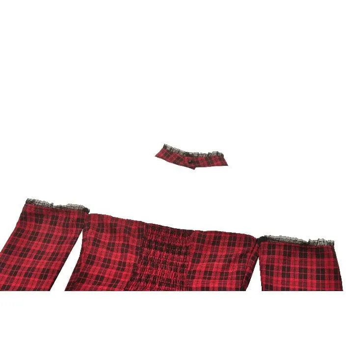 Women's Grunge Lace-up Plaid Dress with Gloves Red