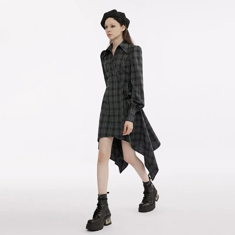 Women's Grunge Strappy Irregular Plaid Dress