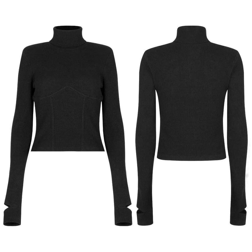 Women's Grunge Turtleneck Cutout Shirt