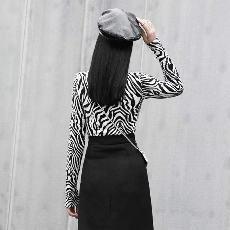 Women's Grunge Turtleneck Zebra Shirt