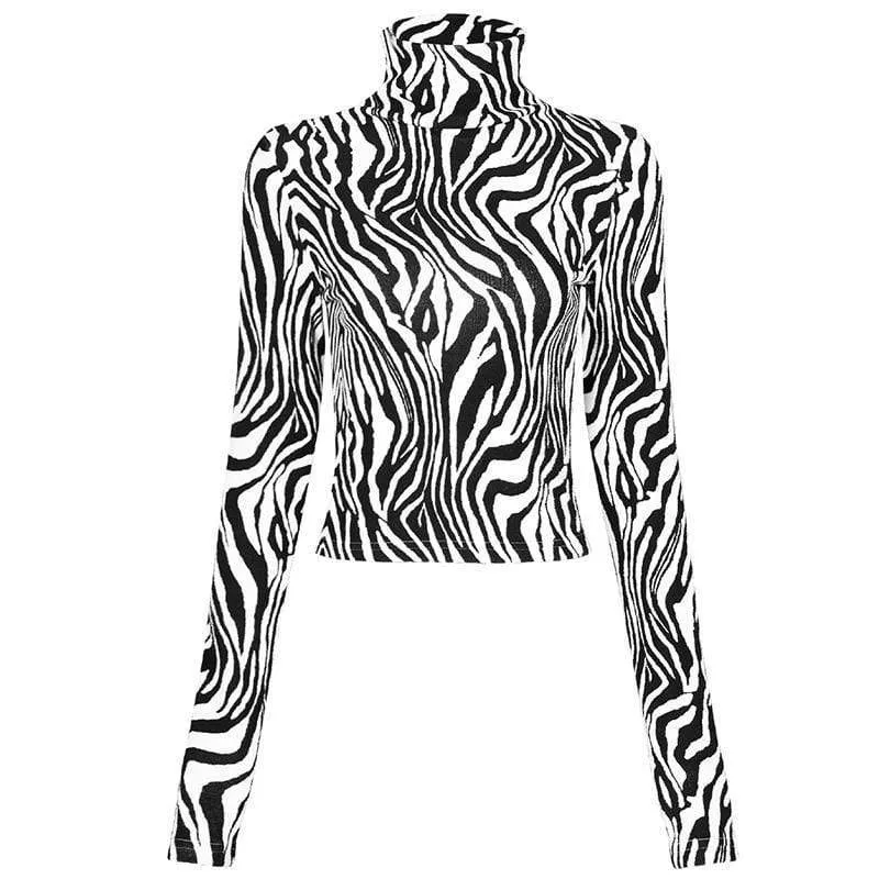 Women's Grunge Turtleneck Zebra Shirt