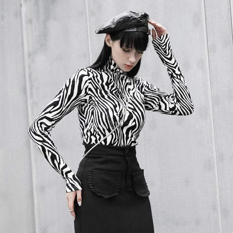 Women's Grunge Turtleneck Zebra Shirt