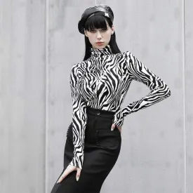 Women's Grunge Turtleneck Zebra Shirt