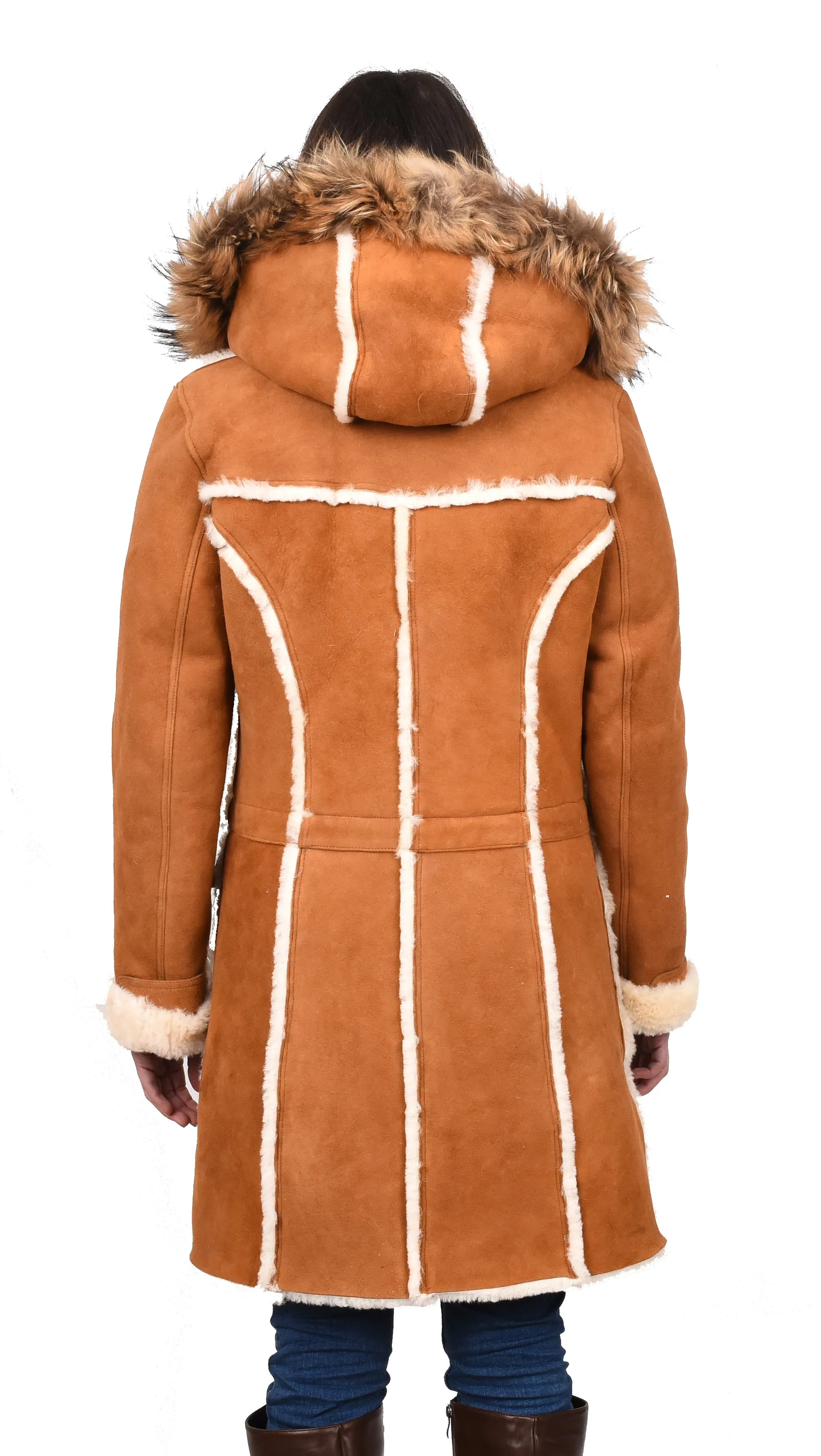 Women's Real Shearling Sheepskin Italian Classic Coat Tan Birna