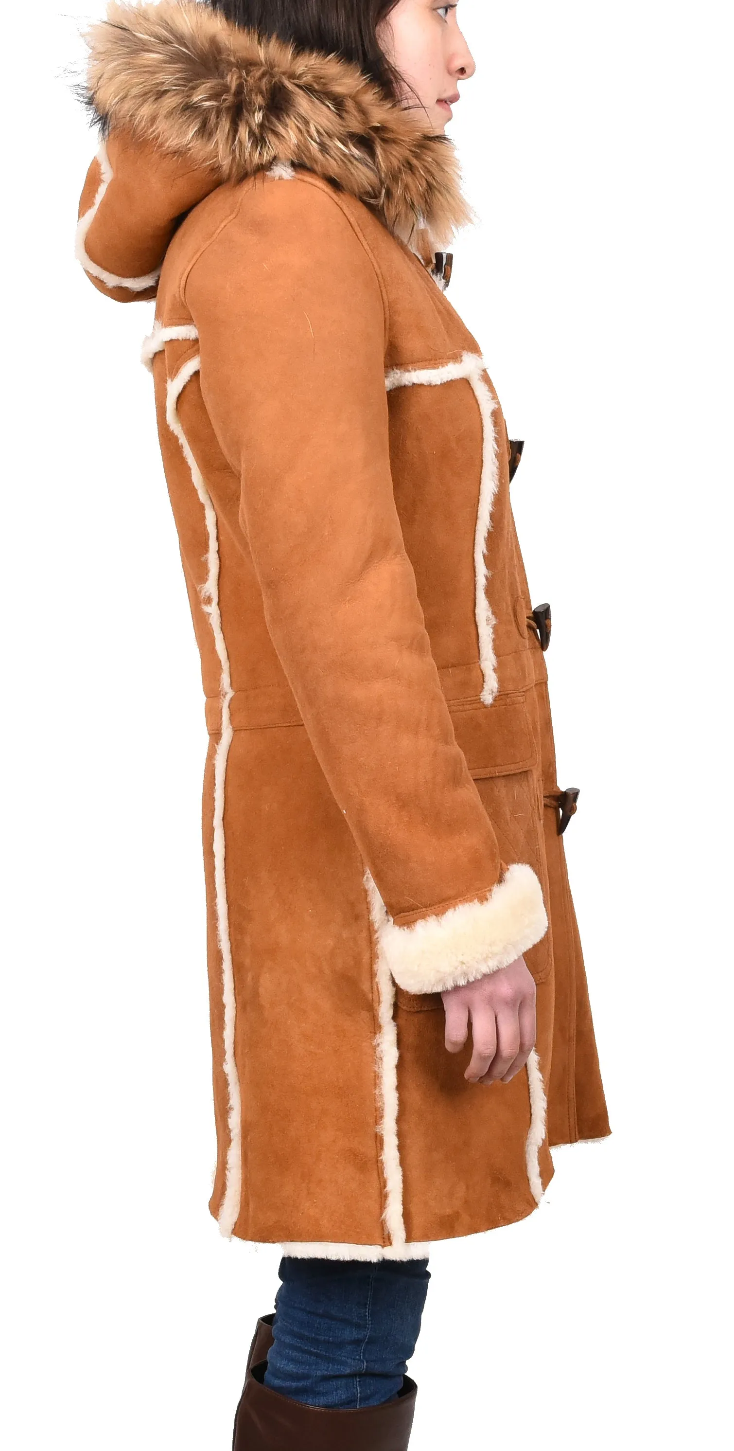 Women's Real Shearling Sheepskin Italian Classic Coat Tan Birna