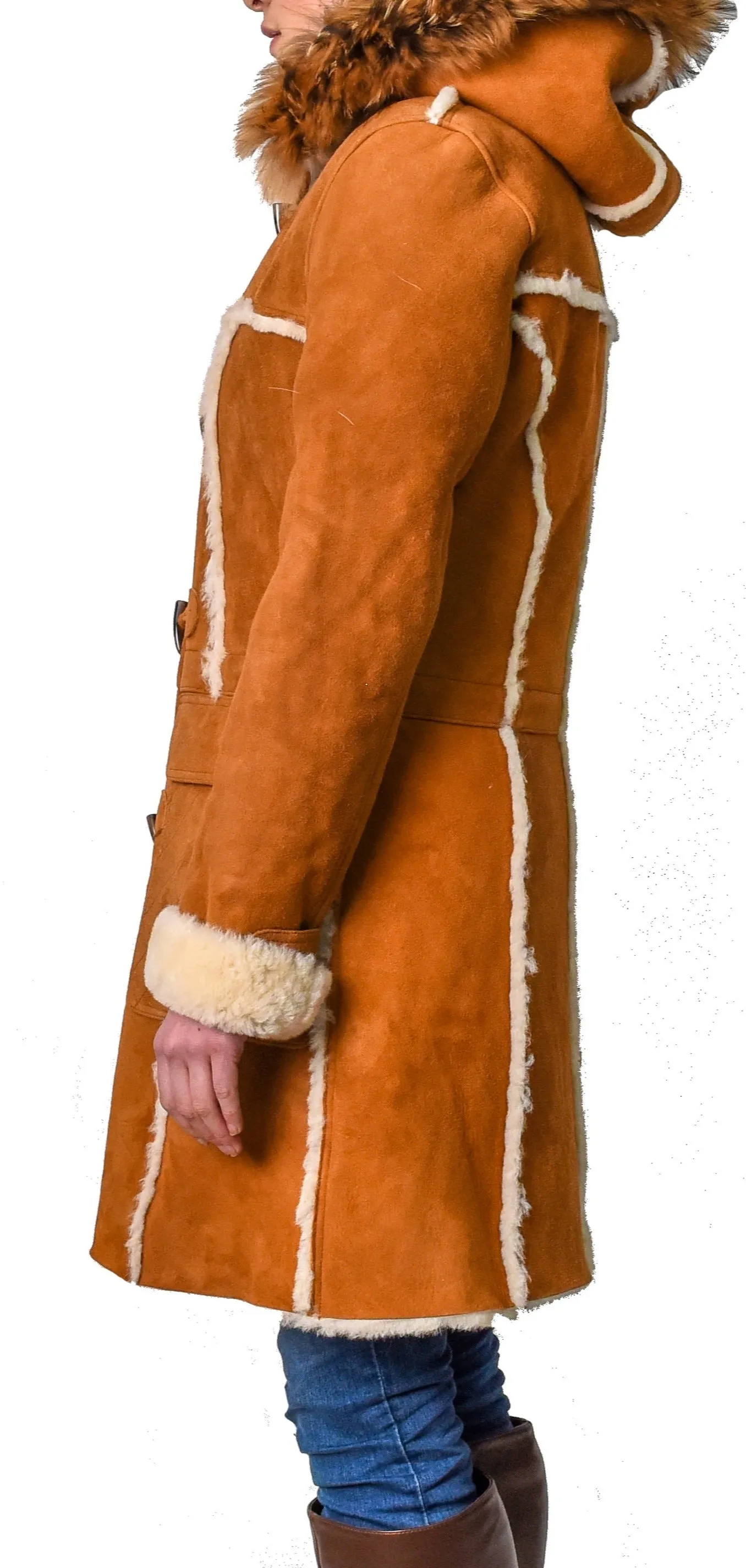 Women's Real Shearling Sheepskin Italian Classic Coat Tan Birna