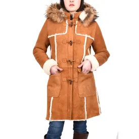 Women's Real Shearling Sheepskin Italian Classic Coat Tan Birna