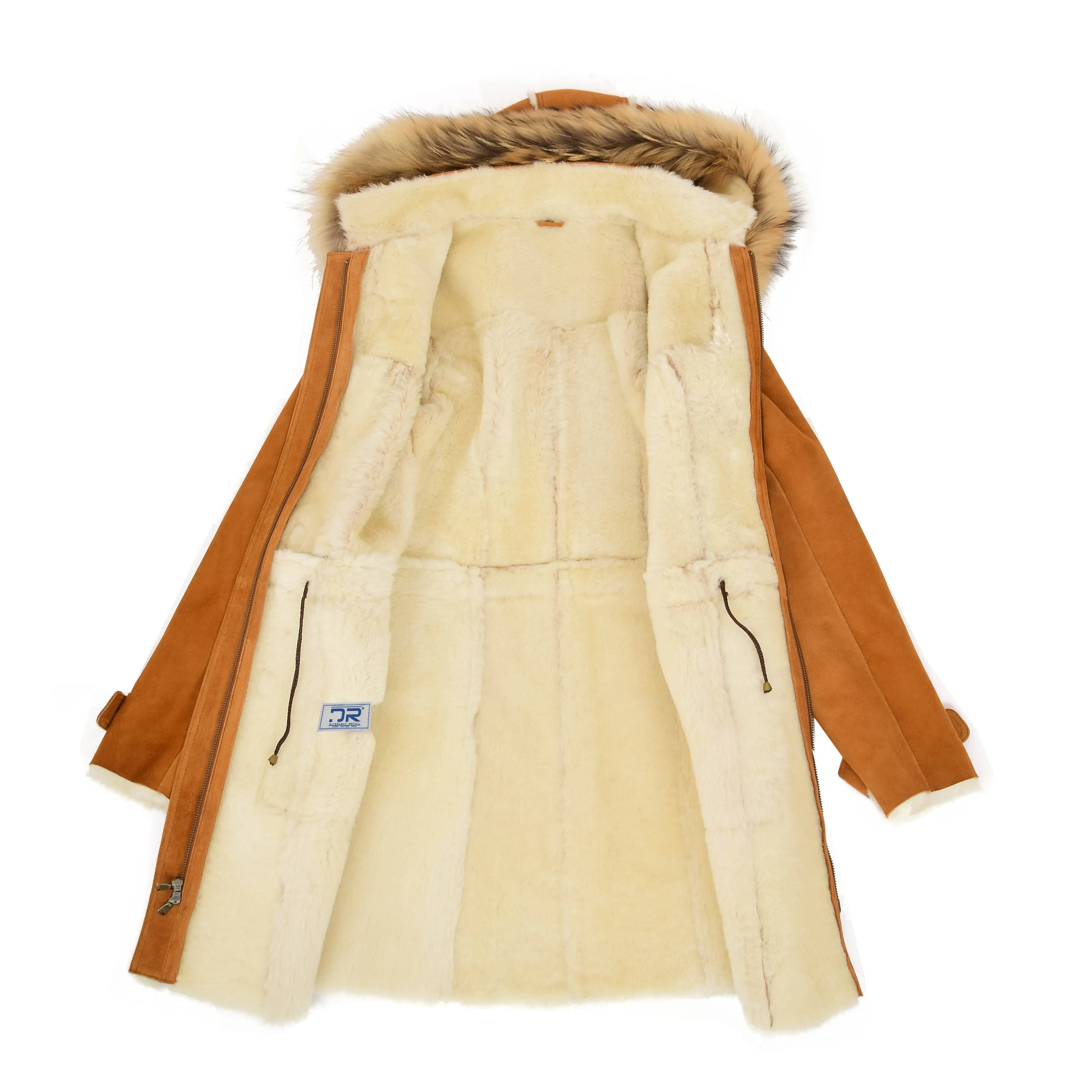 Women's Real Shearling Sheepskin Italian Classic Coat Tan Birna