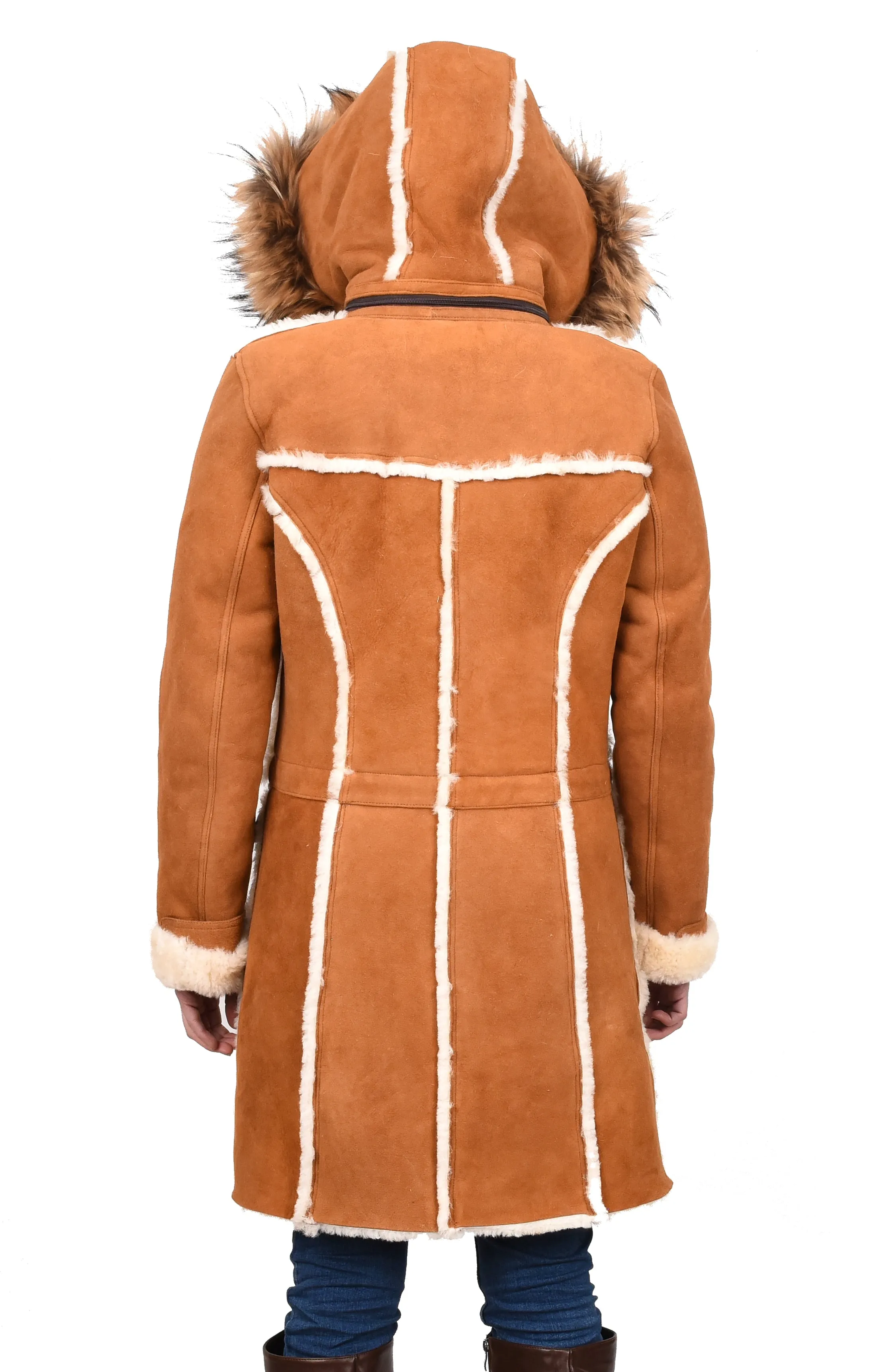 Women's Real Shearling Sheepskin Italian Classic Coat Tan Birna