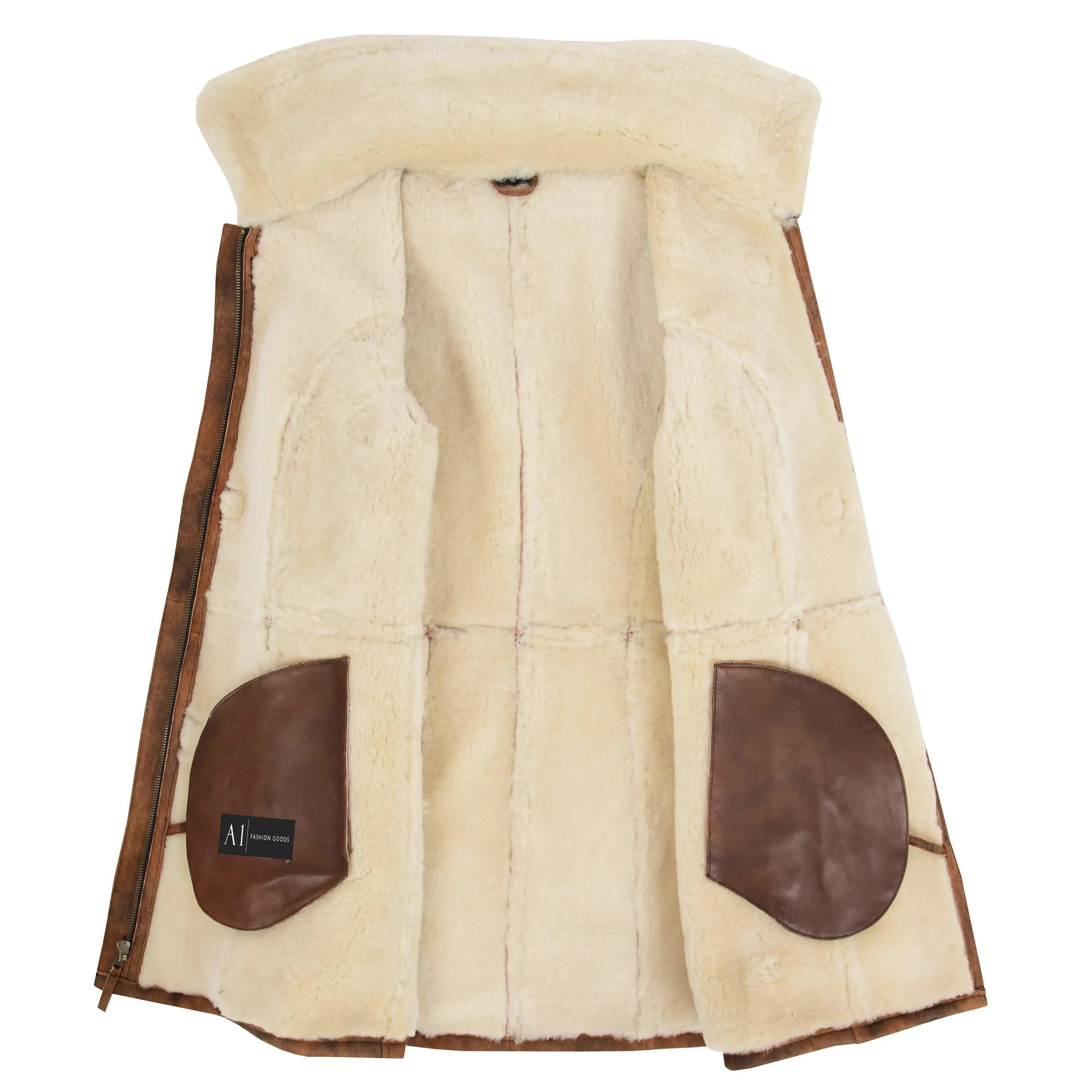 Womens Real Sheepskin Duffle Coat Hooded Shearling Jacket Armas Cognac