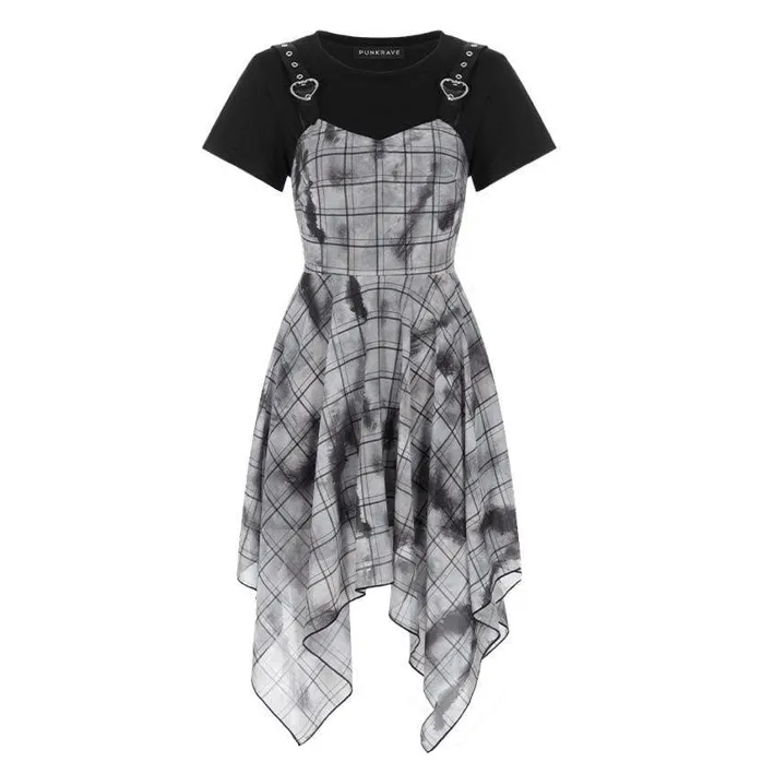 Women's Tie-dye Plaid Two-piece Suspender Dresses