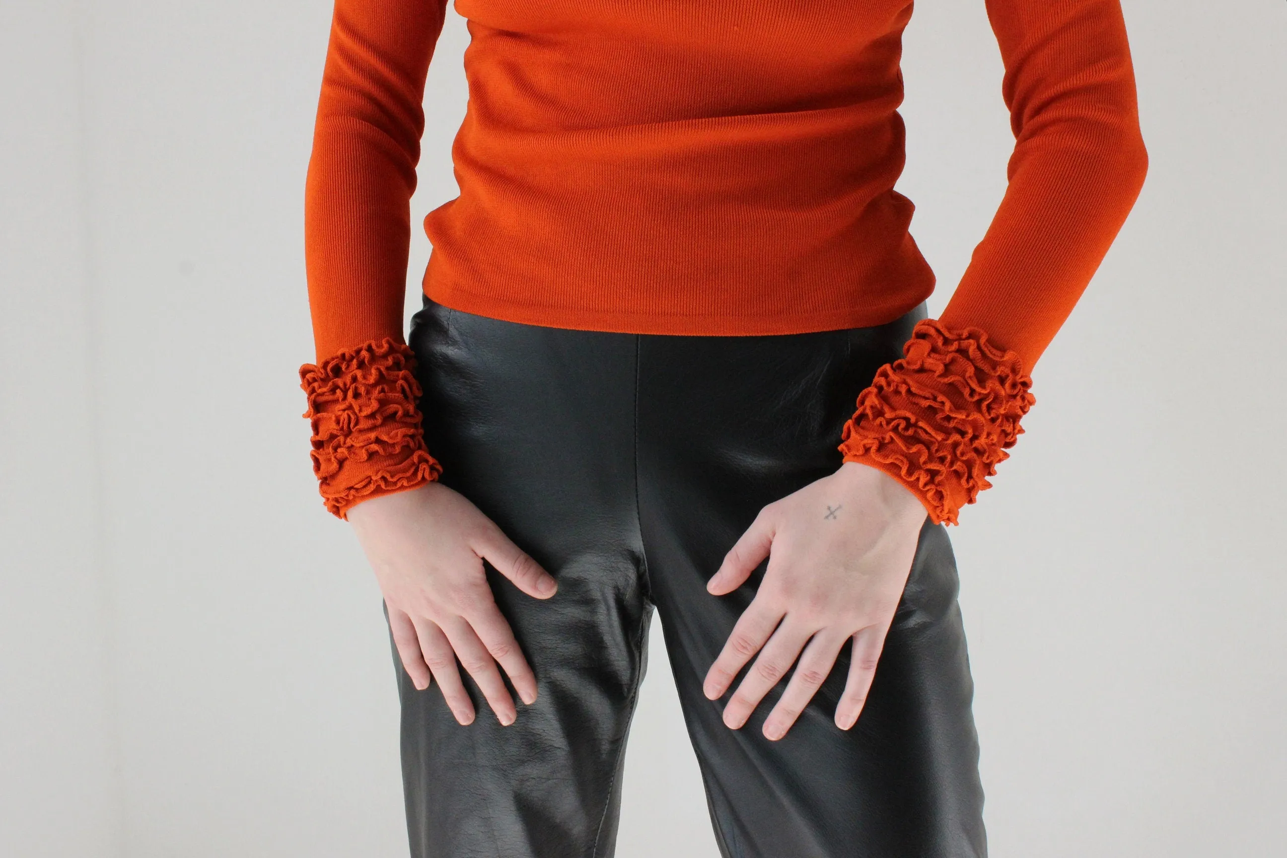 Y2K Rich Orange Turtle Neck Sweater w/ Ruffled Wrists