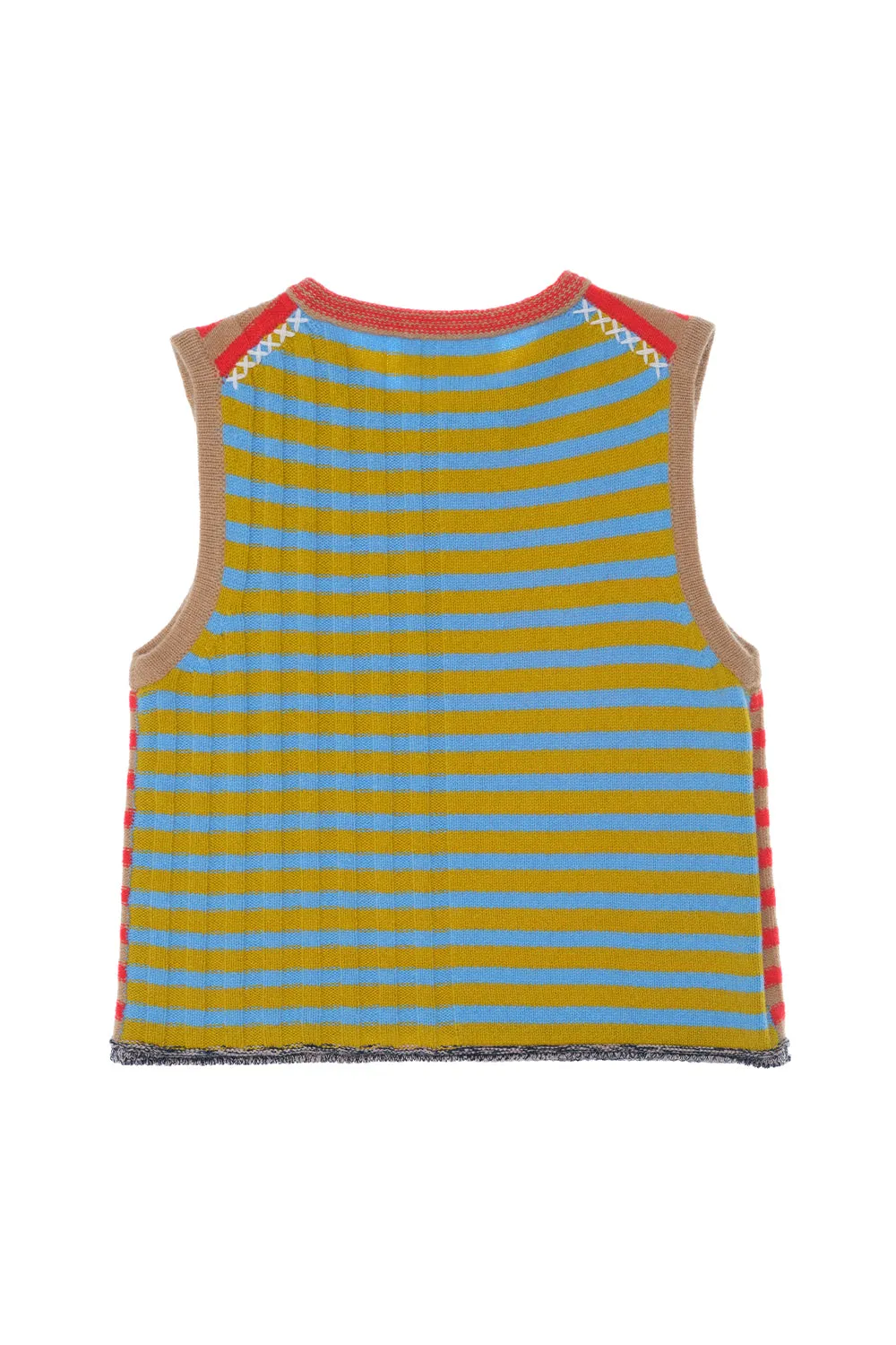 **YANYAN KNITS FOR JOYCE** Crew Neck Tank in Poppy/Camel Stripe Lambswool