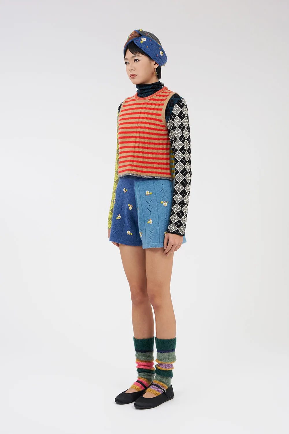 **YANYAN KNITS FOR JOYCE** Crew Neck Tank in Poppy/Camel Stripe Lambswool