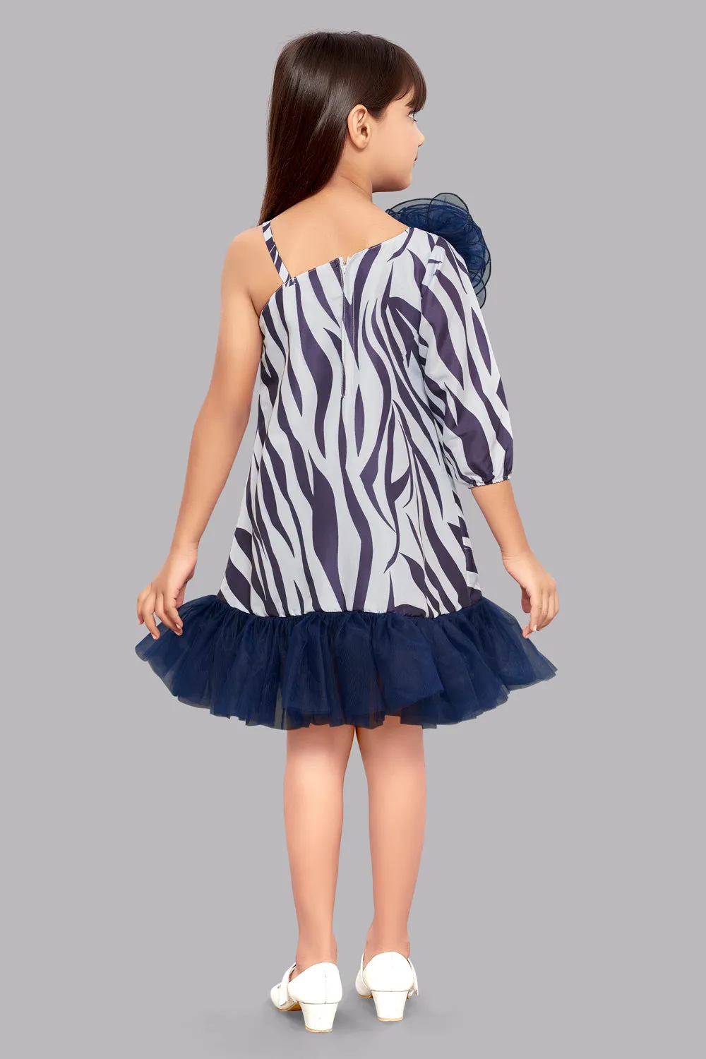 Zebra Aline Dress -Navy Blue